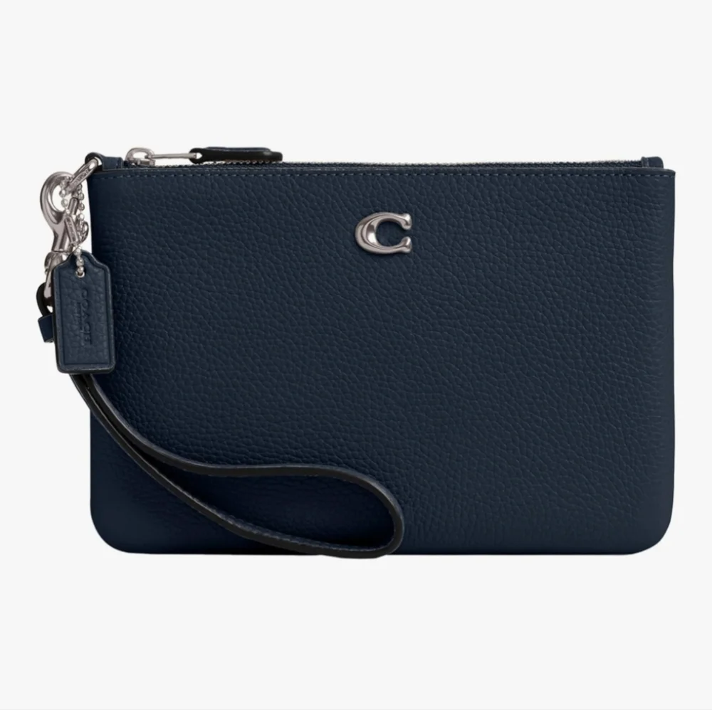 Coach Midnight Blue Wristlet with Silver Detail